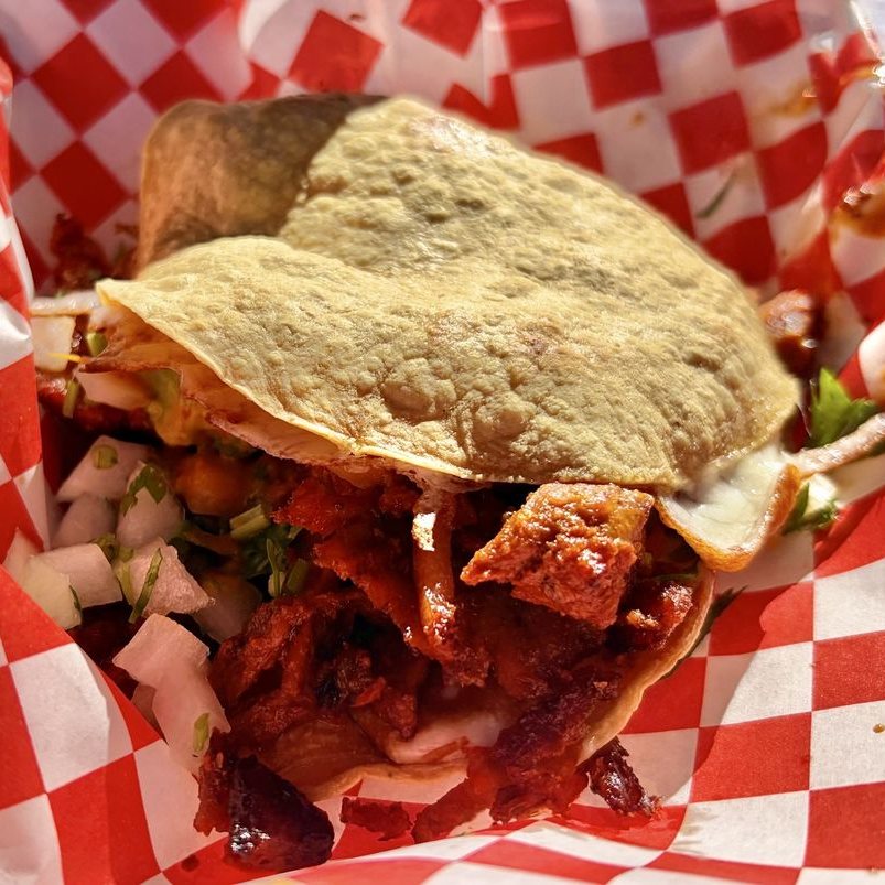 Adobada keka dripping with guacamole at Chula Tacos