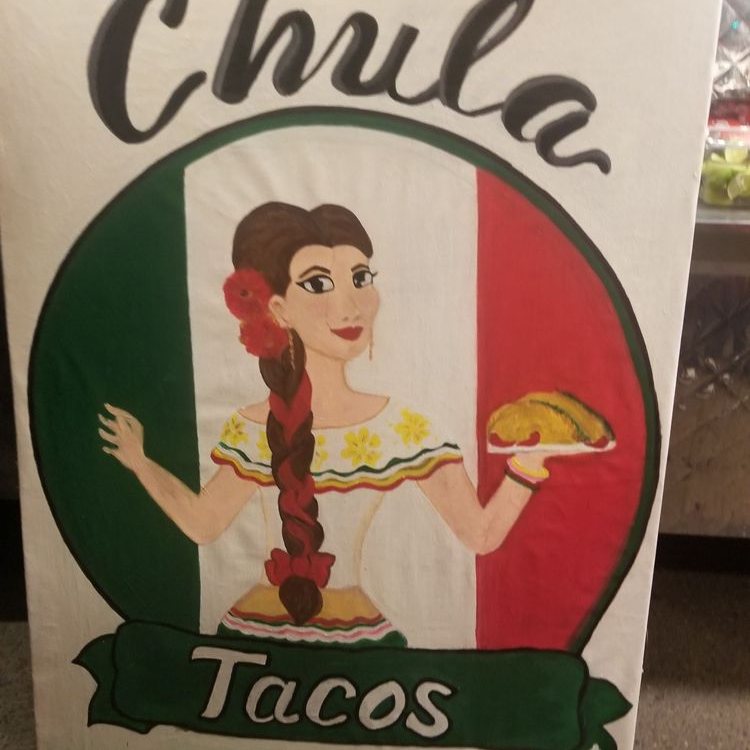 Hand painted Chula Tacos taquera sign