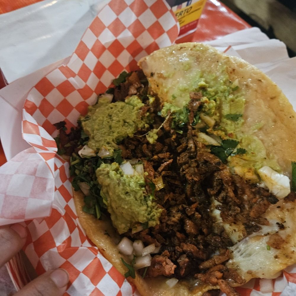 Loaded carne asada taco with guacamole and cotija at Chula Tacos
